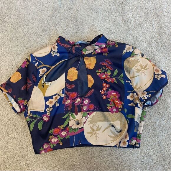 ZARA satin effect printed crop top Sz S NWT - Picture 5 of 10